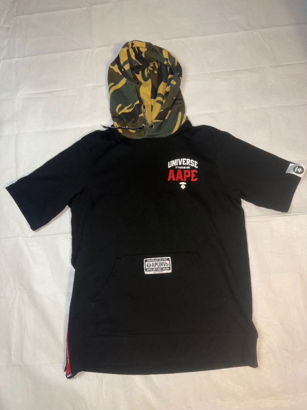 APE (A Bathing Ape) Short-Sleeve Hoodie, Camouflage, Side Zip, Print, l